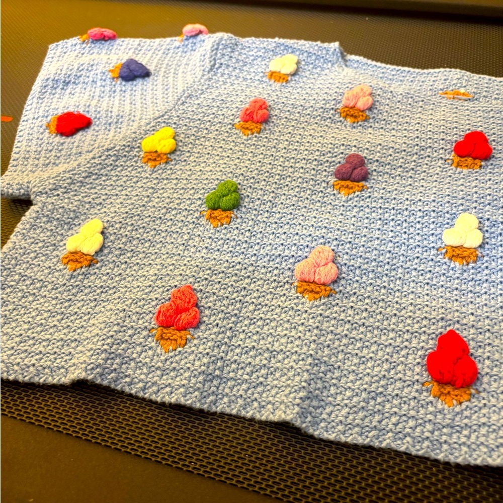 Vintage Light Blue Crop Top with 3D Ice cream cones 🍦